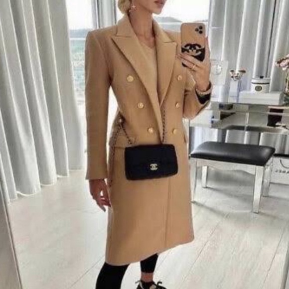 Zara Wool Blend Double Breasted Fitted Coat in Camel Medium NWT - Picture 13 of 16